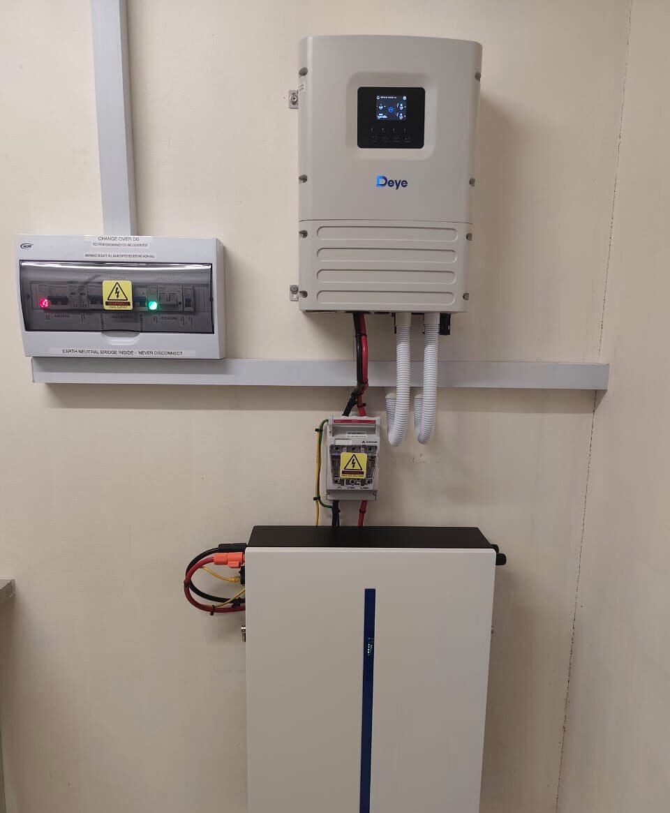 Deye inverter, battery and change-over DB backup system on a wall